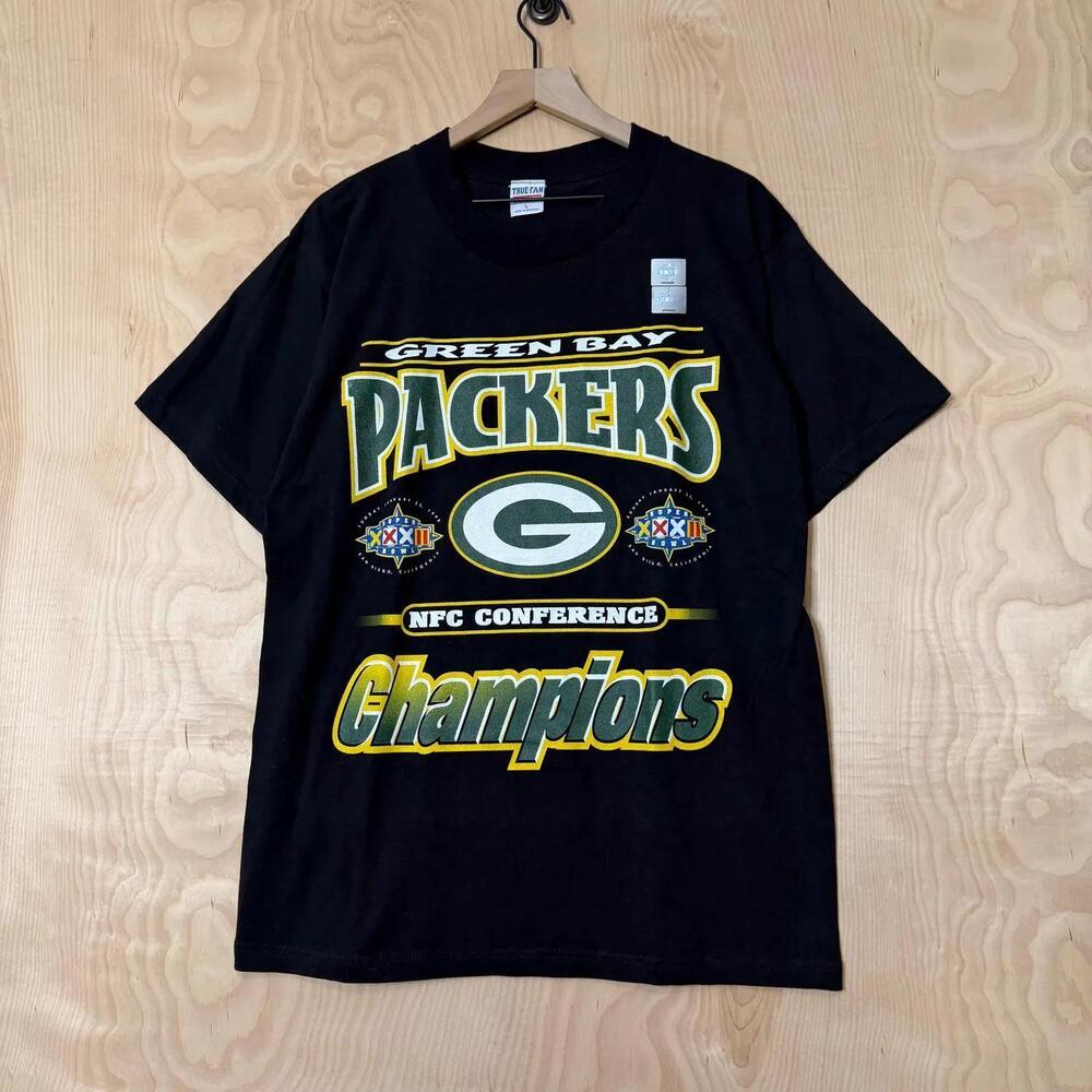 NWOT 1999 NFC Champions Green Bay Packers Black Cotton Graphic Tee Large